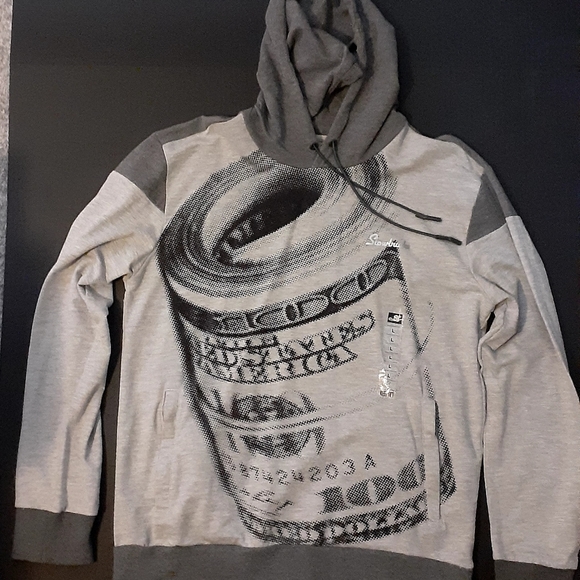 Slowbucks Money Roll Hoodie light Sweatshirt Mens L Grey $100 Graphic Viral Wear - Picture 1 of 8
